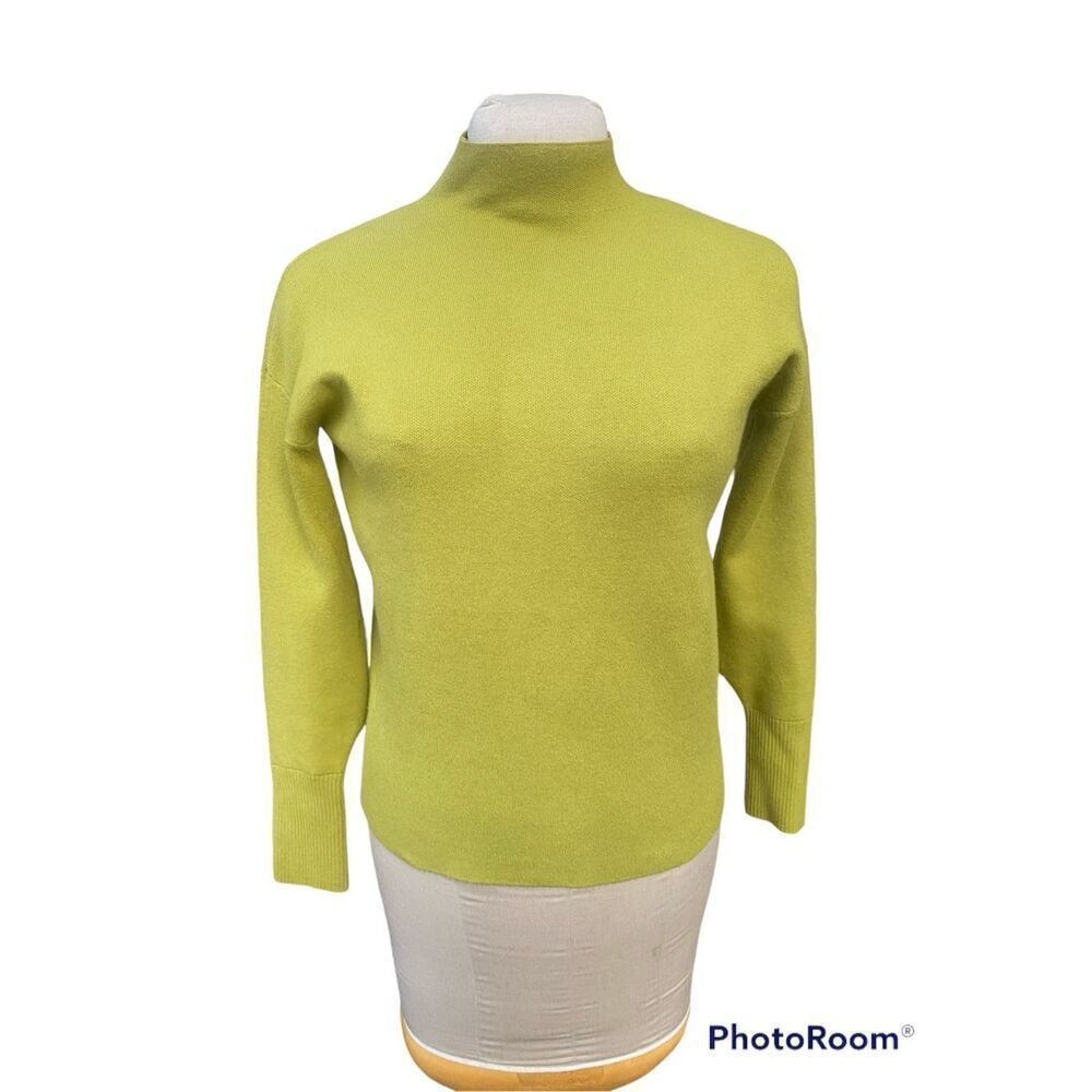 Tahari Mock Neck Sweater Sz. S Green Jeweled Buttons Holiday Party